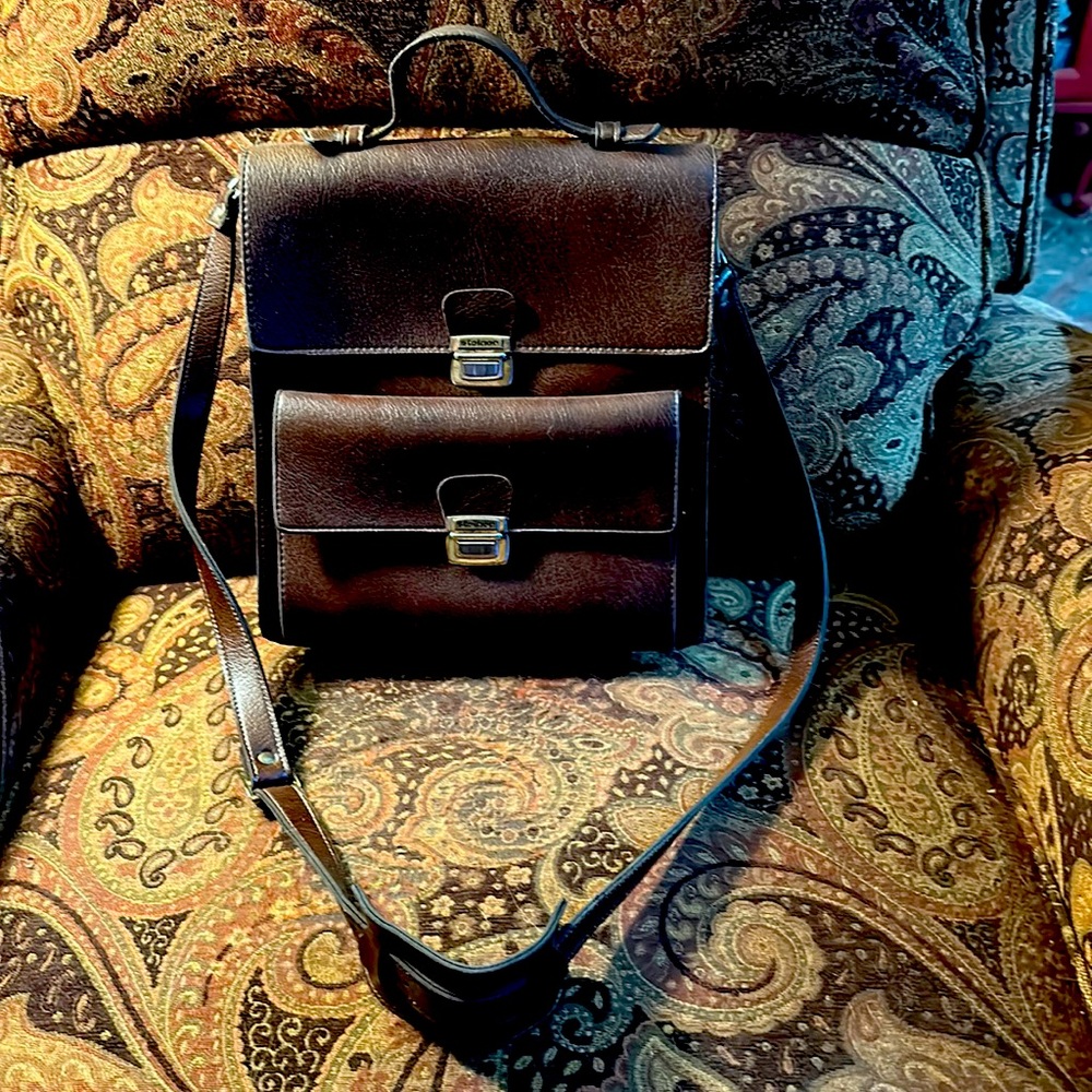 Steiner Vintage Leather Foldout Briefcase Crossbody Purse Handbag Brown Leather